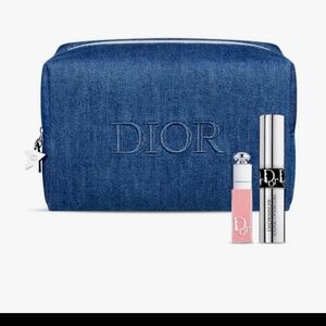 Dior Blue Cosmetic Bag with Lip Gloss and Mascara